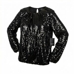 NWT Simply Vera Vera Wang Sequin Top Womens M Black Long Sleeve Holiday Party